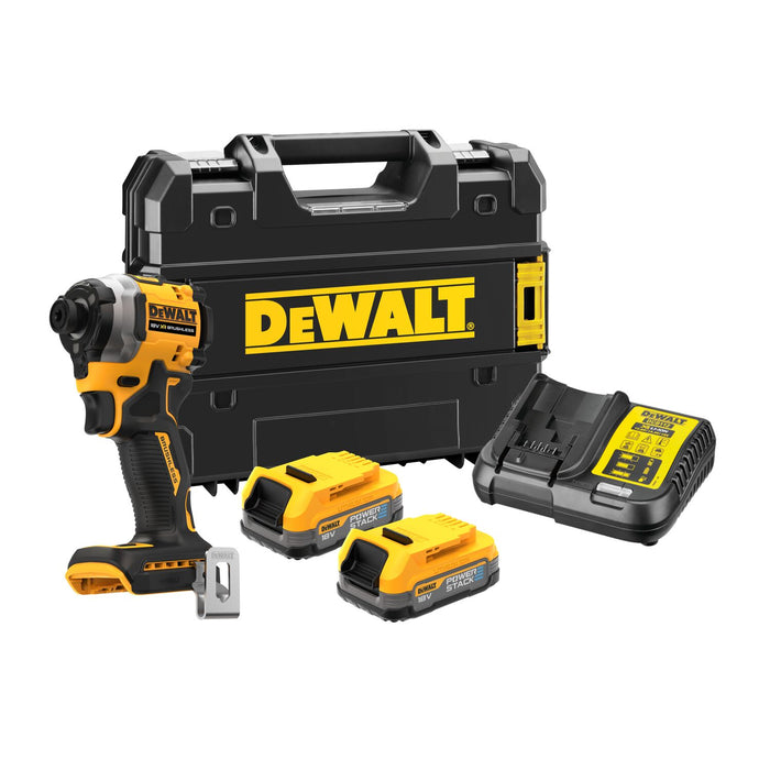 DCF850E2T 18v Brushless Impact Driver, 2 x 18v Compact Powerstack Batteries