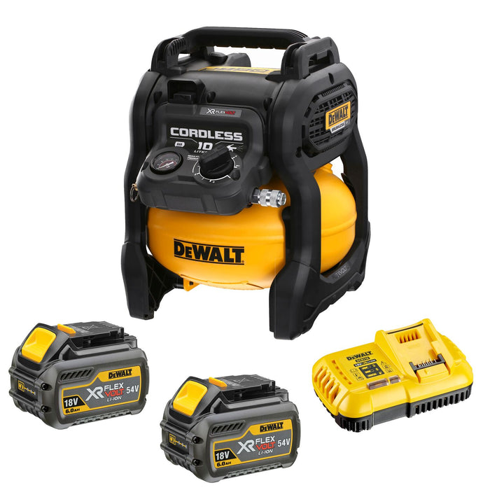 DEWALTDCC1054T2 10 Litre 54 Volt XR Flexvolt Air Compressor, 2 x 6.0Ah Batteries