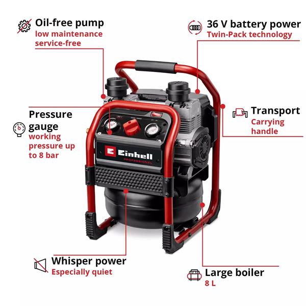 Einhell SILENZZO 36/210 Cordless Air Compressor Bare Unit 4020380